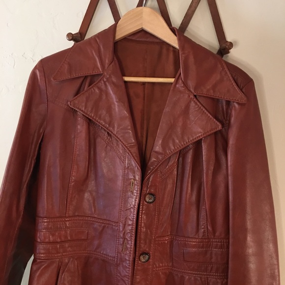 Vintage leather jacket winged collar camel brown - Picture 3 of 11